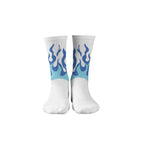 blue flames fire crew white socks having blue fire design 