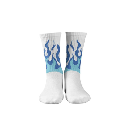 blue flames fire crew white socks having blue fire design 