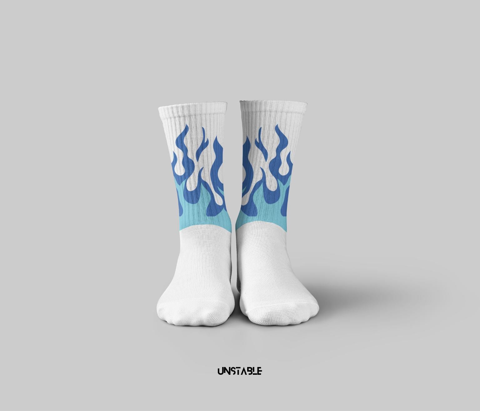 Aqua Blaze Crew Socks Unstable Flames socks
