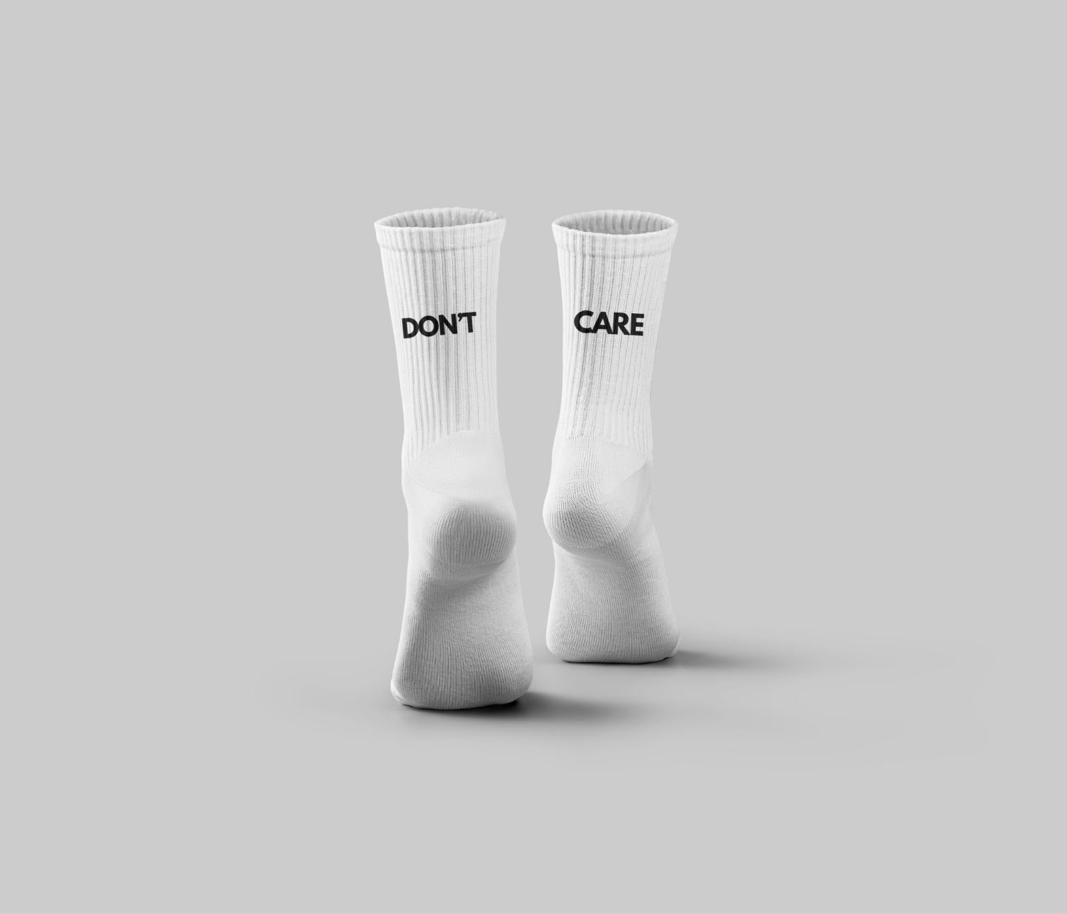 don't care savage quote crew socks print on back from unstable clothing