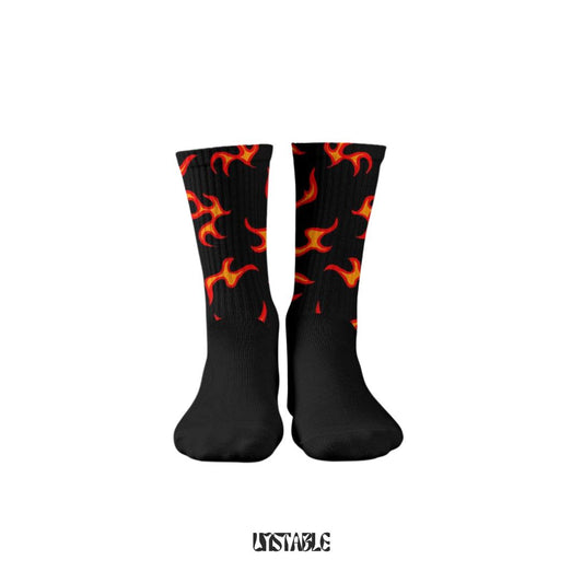 Black socks with flame pattern on a white background of naruto blackn anime socks
