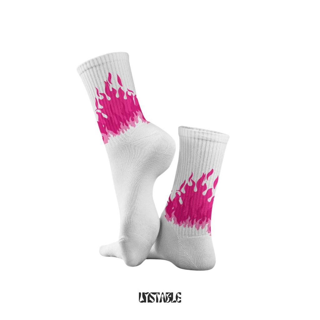 Pink Power Flames Crew Socks