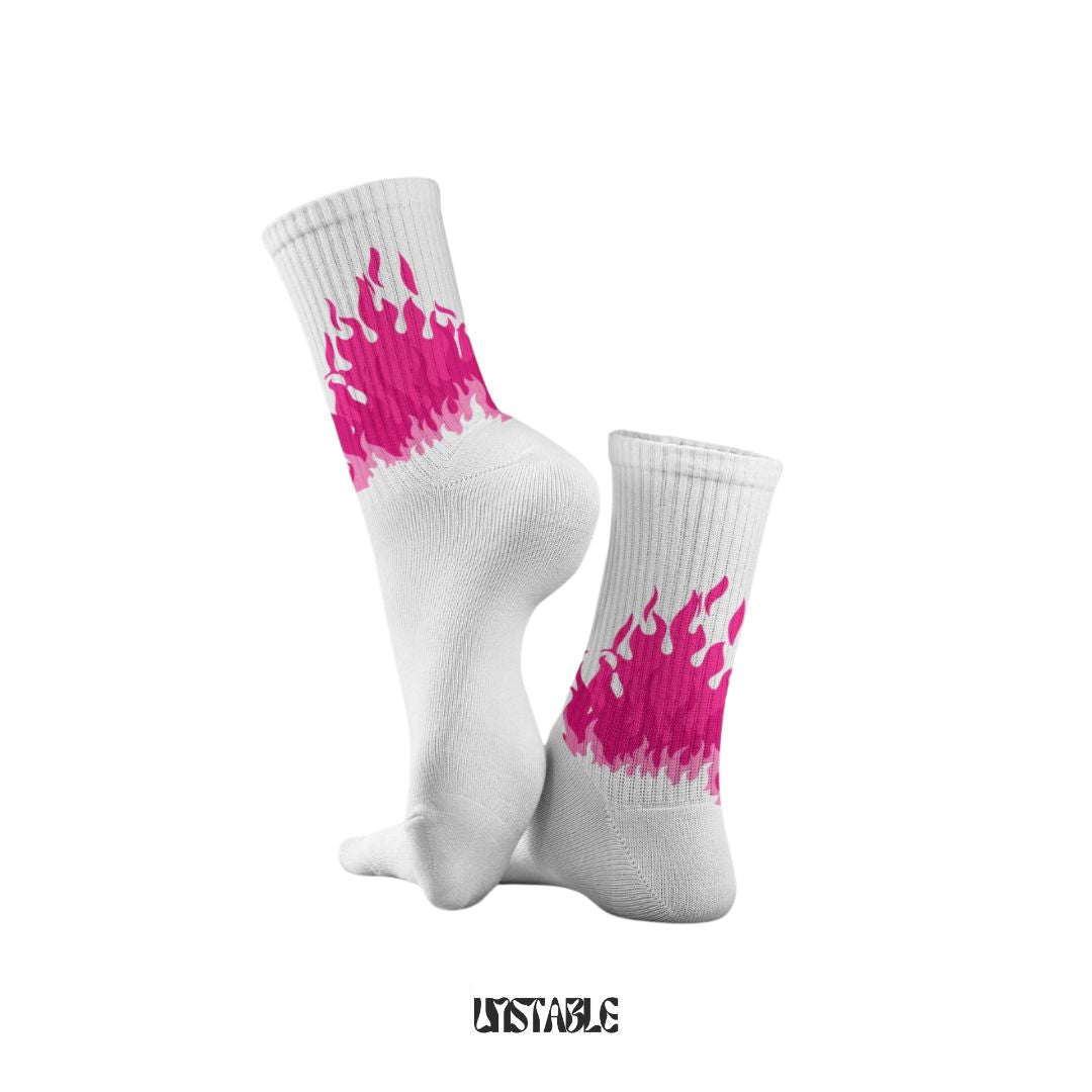 Pink Power Flames Crew Socks