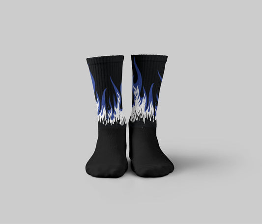 Nebulla Blue Flames Crew Cushioned Socks Premium Flames Unisex Socks