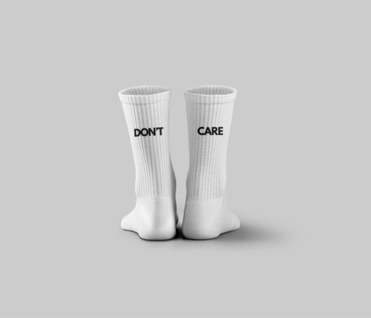 don't care savage quote crew socks print on back from unstable clothing