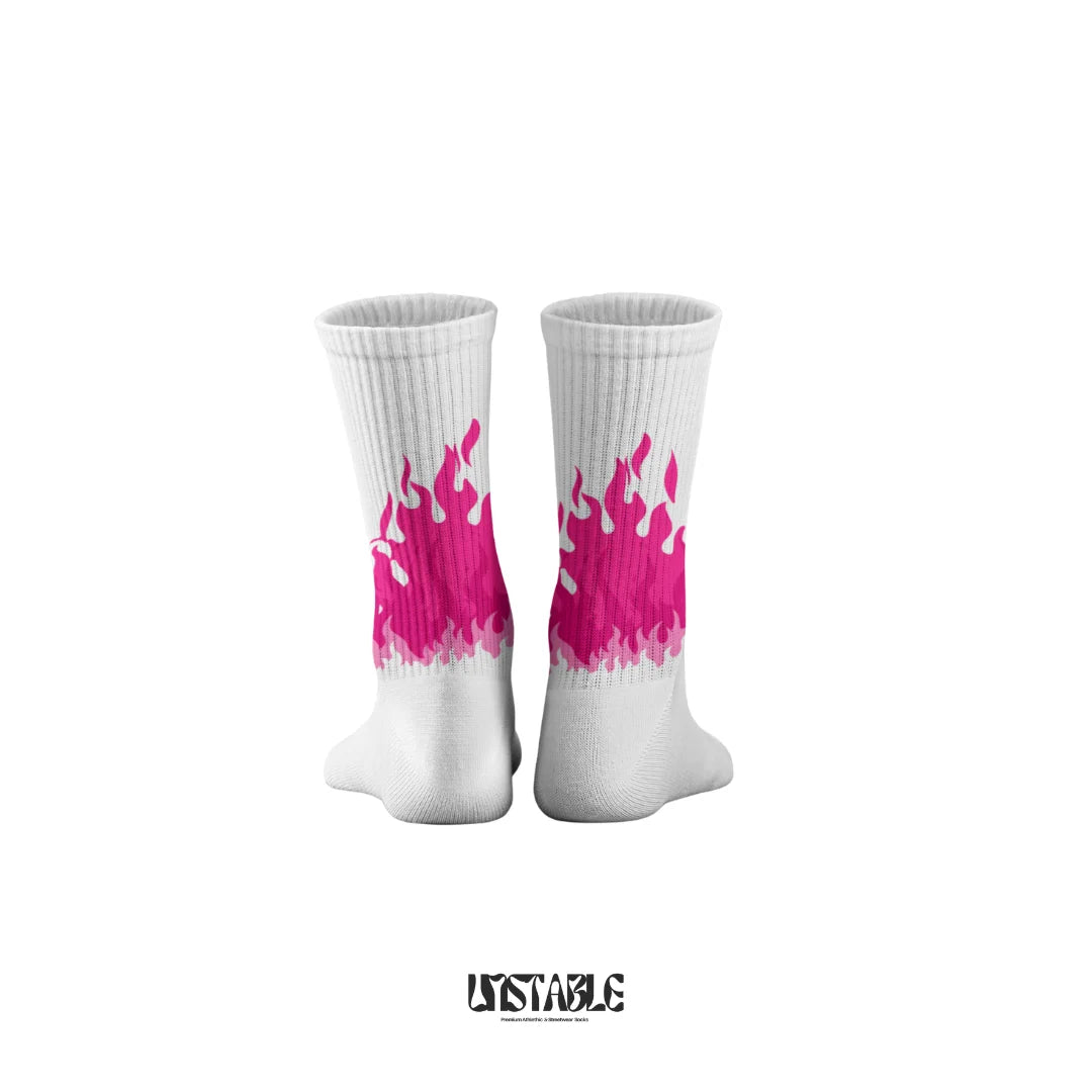 Pink Power Flames Crew Socks
