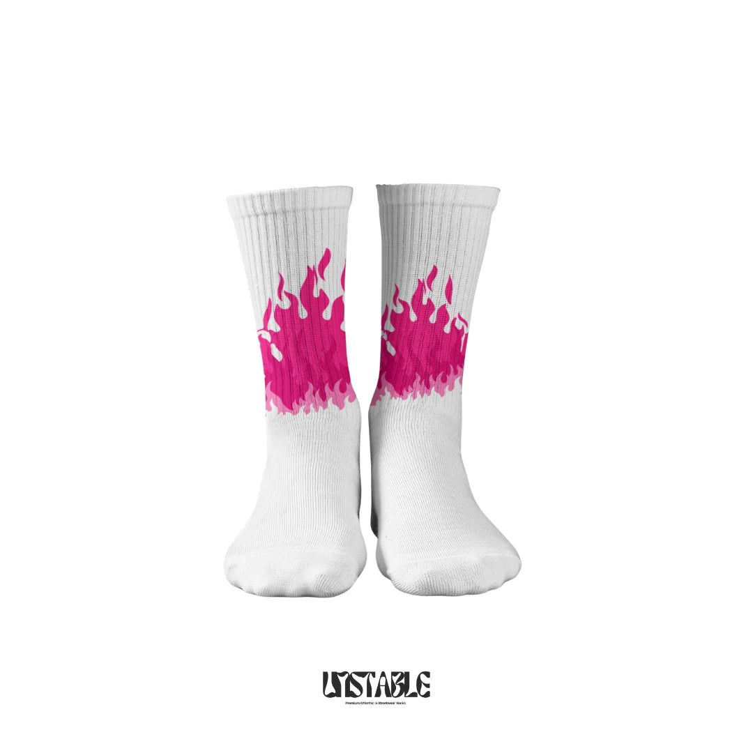 Pink Power Flames Crew Socks