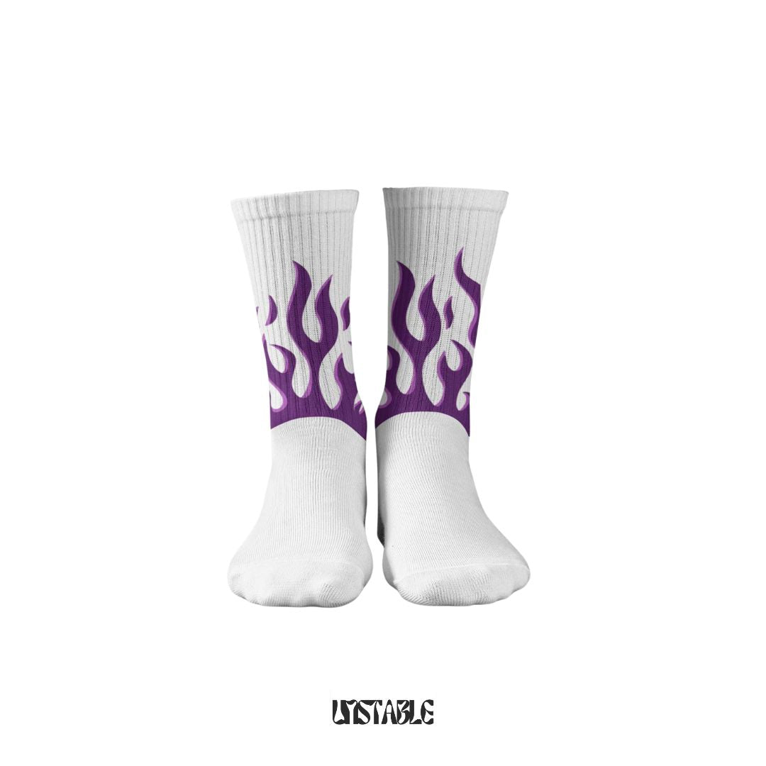 Purple flames Unisex Flame Printed Socks Fashion Hip Hop Skateboard Socks Soft-Breathable Cotton Athletic Sports Socks, Black, Medium, Black, Medium