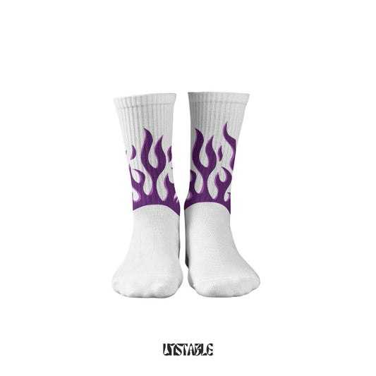 Purple flames Unisex Flame Printed Socks Fashion Hip Hop Skateboard Socks Soft-Breathable Cotton Athletic Sports Socks, Black, Medium, Black, Medium