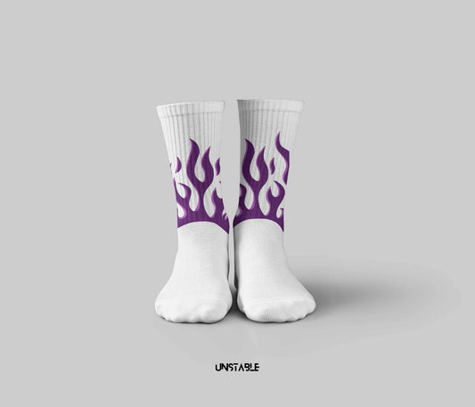 Purple flames Unisex Flame Printed Socks Fashion Hip Hop Skateboard Socks Soft-Breathable Cotton Athletic Sports Socks, Black, Medium, Black, Medium