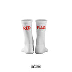 bold graphic crew socks unisex red flag design